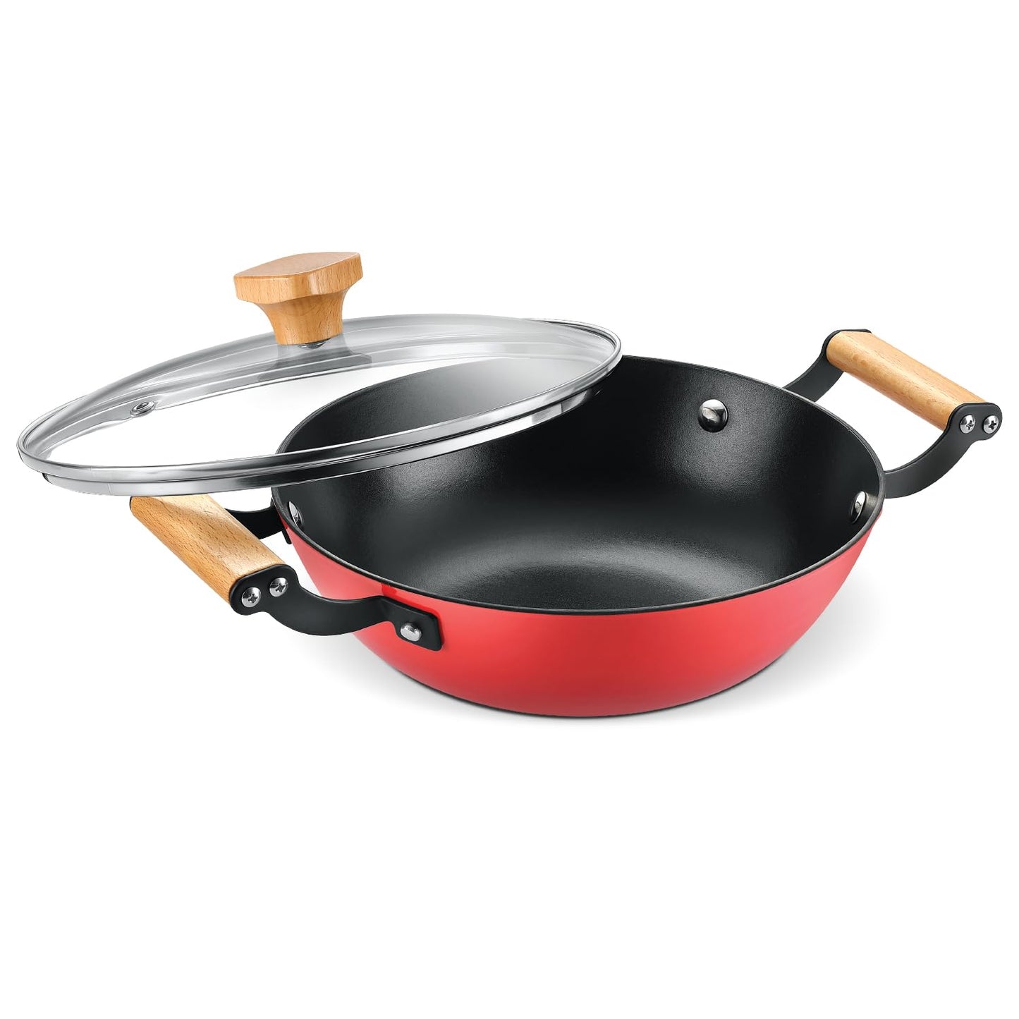 Prestige Castlite Enamel Coated Cast Iron Kadai 24cm/ 2.3L with Glass Lid | Lightweight, High Heat Retention | Gas & Induction Compatible | Low-Oil Cooking | Wooden Handles | Easy Clean |15Y Warranty