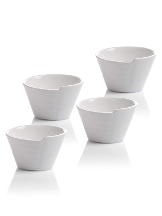 Clay Craft Basics White Ceramic Serving Bowl Set, Stackable can be Served as Dipping Bowls, chatni Bowls,Sauce Bowls, Soy Sauce and Ketchup Bowls(Set of 4)