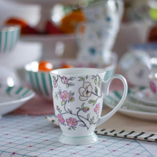 Magique by The Wishing Chair x ClayCraft : Vines Happy Days Ceramic Coffee Mug 300ml | Fine China Floral Milk Tea Cup | Microwave & Dishwasher Safe | Elegant Mug for Home Office Gifting