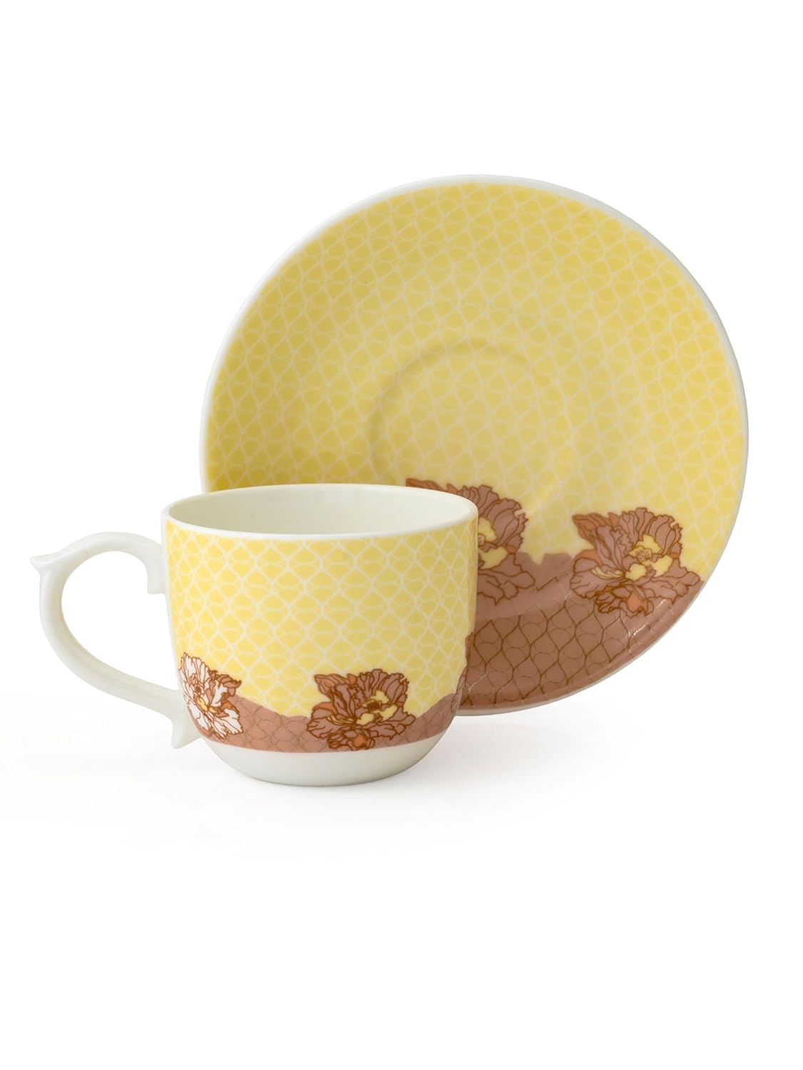 Clay Craft Fine Ceramic Maharani Super S303 Cup & Saucer Set of 12 (6 Cups + 6 Saucers) - 180 ml Each