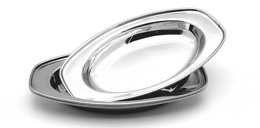 Dynore Stainless Steel Oval Plate/Serving Plate/Sabji Plate/Rice Plate/Chaat Plate- Set of 12 Pcs