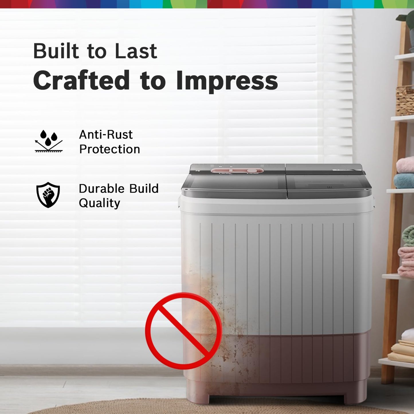 Bosch 9 kg 5 Star Semi-Automatic Top Loading Washing Machine (2025 Model, WJP904C0IN, 3 Wash Programs, Anti-Rust Body, 1300 RPM Spin Speed, Wine, 5 Years Comprehensive Warranty)