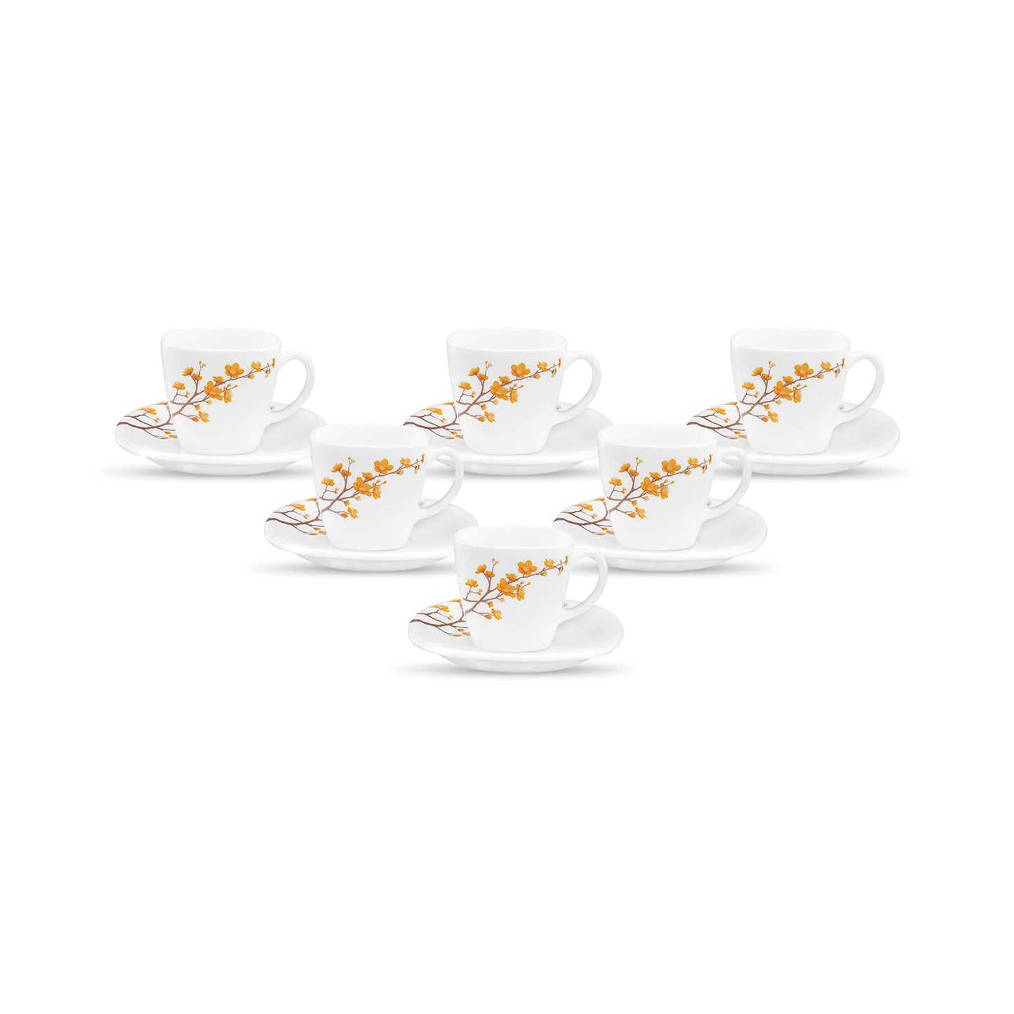 La Opala Diva, Quadra Collection, Opal Glass Cup & Saucer Set 12 pcs, Golden Shades, White, Standard