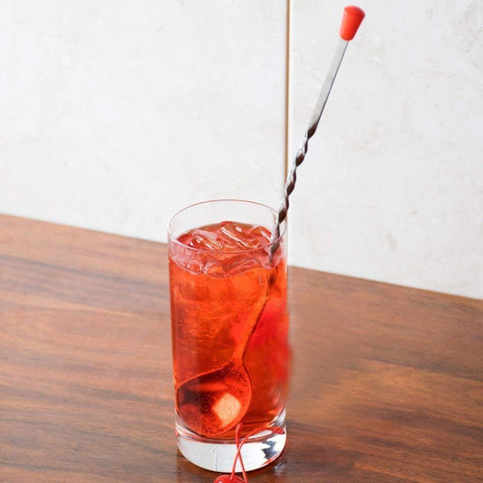 Dynore Set of 2 Stainless Steel Bar Tool | Bar Accessories | Curvy Design with red knob bar Cocktail Spoon | Bar Spoon | Long Spoon | Cocktail Mixer