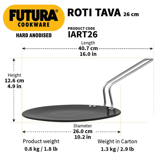 Hawkins Futura Hard Anodised Roti Tava 26cm, 4.88mm Thick Induction Compatible