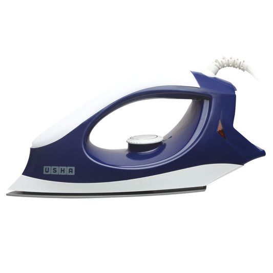 USHA 3702 1000 Watts Dry Iron with Shock Proof Plastic Body | Single Coat Grey Non Stick Soleplate for Longer Durability |Overheat Safety Shutoff | 360° Swivel Cord | 2 Years Warranty | Blue & White