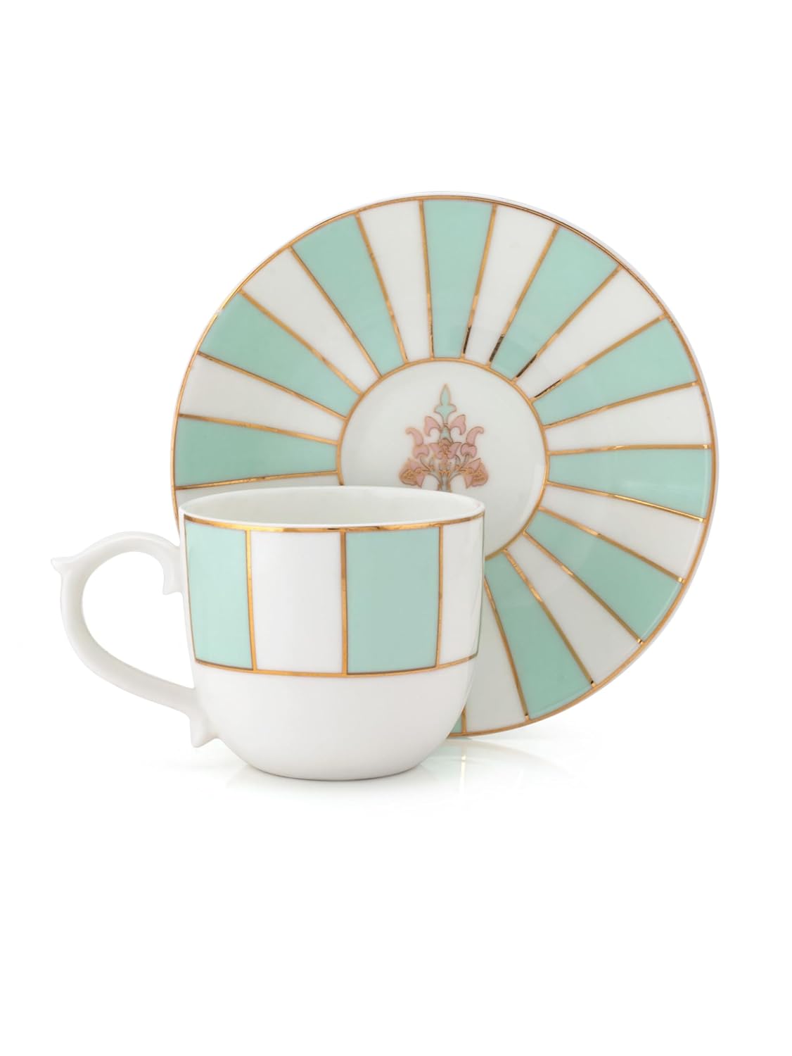 Clay Craft Fine Ceramic Gold Printed Cup & Saucer Set of 12-6 Cups & 6 Saucers - 180 ml Each (MAHARANI Noir N405)