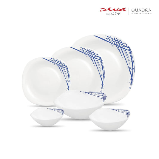 Diva La Opala, Quadra Collection, Opal Glass Floral Dinner Set 29 Pcs, Belladonna, White