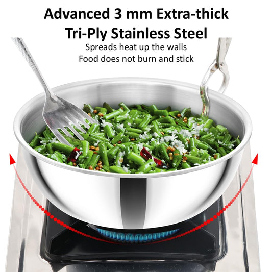 Hawkins 1.5 Litre Metro Kadhai, Triply Stainless Steel Induction Tasla, Silver (SSTA15)