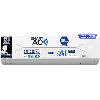 Carrier 1.5 Ton 5 Star Wi-Fi Smart Flexicool Inverter Split AC (Copper, Convertible 6-in-1 Cooling,Smart Energy Display,HD & PM 2.5 Filter, ESTER EDGE FXi (Wi-Fi), CAI19EE5R35W0,White)