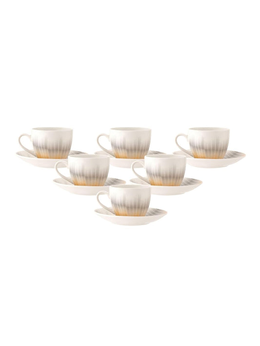 Clay Craft Fine Ceramic Cream Cup & Saucer Set of 12 (6 Cups + 6 Saucers) - 180 ml Each