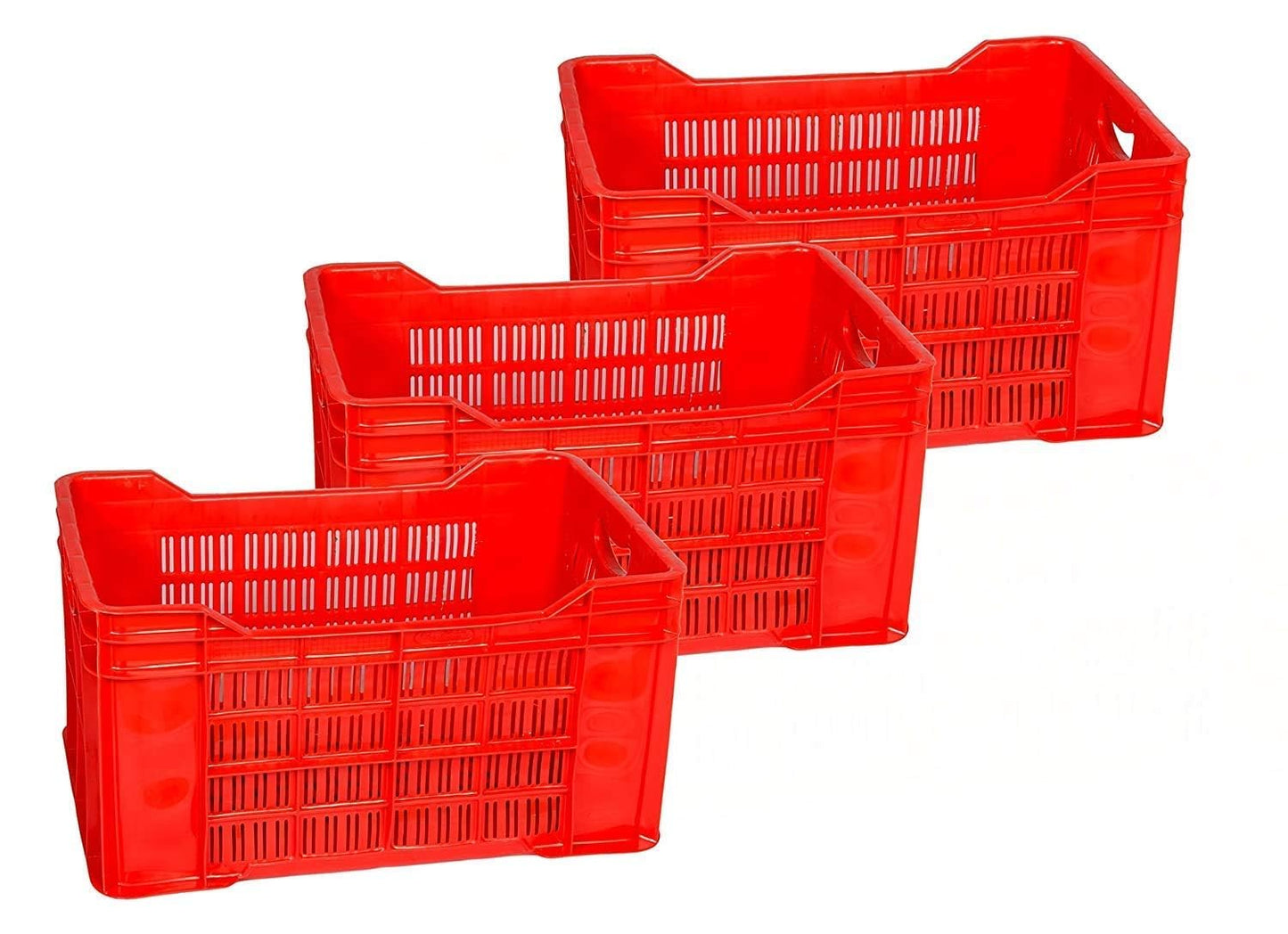 PETALS Plastic Rectangular Crate Set Of 3 | Portable Heavy Duty Vegetable/Fruits & Multipurpose Container Storage | Open Self Basket for Large storage Bin | 3 Pcs, Combo, 20 Kg Capacity Each, Blue