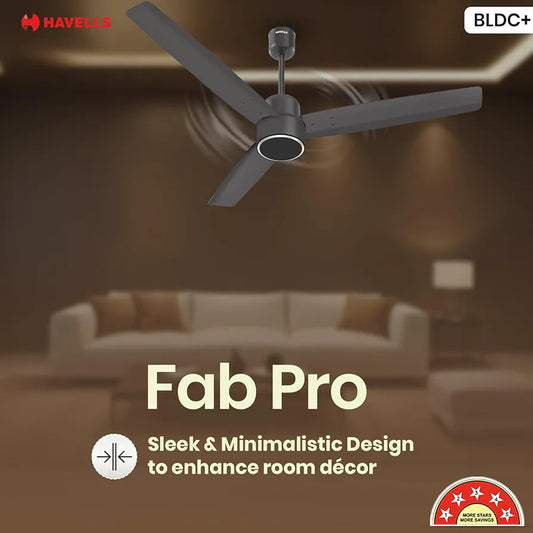 Havells FAB BLDC PRO Ceiling Fan 1200mm, 380 RPM, Savings upto 65%, Reverse Rotation, 4 Modes , Low Wattage 30W, Low Noise, Air Flow:225 CMM, 3 Year Warranty, Smoke Brown