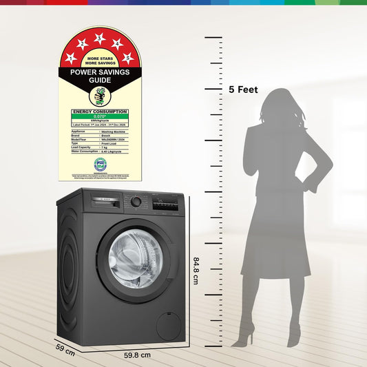 Bosch 7 kg 5 Star Fully-Automatic Front Loading Washing Machine (WAJ24209IN, Black, AI active water plus, In-Built Heater, BLDC Inverter motor, Steam)