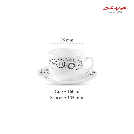 La Opala Diva, Opal Glass Crockery | Cup & Saucer Iris Regular, Set of 12 | Misty Drops, 160 ml | for Tea & Coffee | Microwave Safe | 100% Vegetarian | Extra Strong | Super Light | Super White