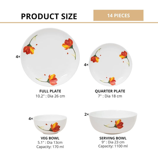 Clay Craft Fine Ceramic Eco3 Dinner Set (Set of 14), for Family of 4, Dinner Set Ceramic, Crockery Set, Dining Set for Dinner, Crockery Set for Gift, Kitchen Set for Home, Daily Use Crockery Set