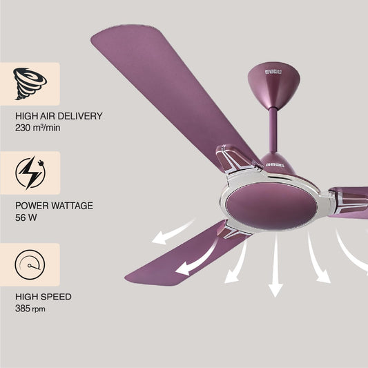 USHA Striker Platinum 1200mm Energy Saving High Speed Scratch & Dust Resistant Decorative Ceiling Fan |1star| ISI Certified ||Pearl White||Lavender Chrome|