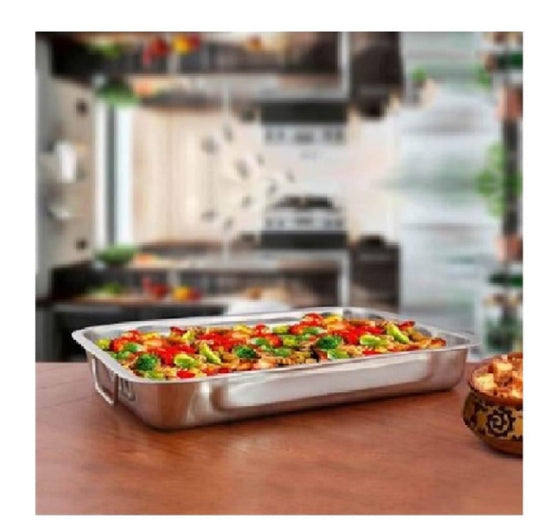 Dynore Stainless Steel Lasagna Tray with Handle for Serving Any Foods (35.5 cm x 27 cm)