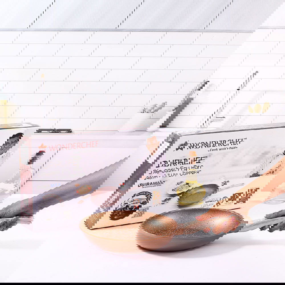 Duralife Die-cast 24 cm Fry Pan | 5 Layer Healthy Duramax Non-Stick Coating | Soft Touch Handle | Pure Grade Aluminium | PFOA Free | 1.7 litres | 2 Year Warranty | Copper