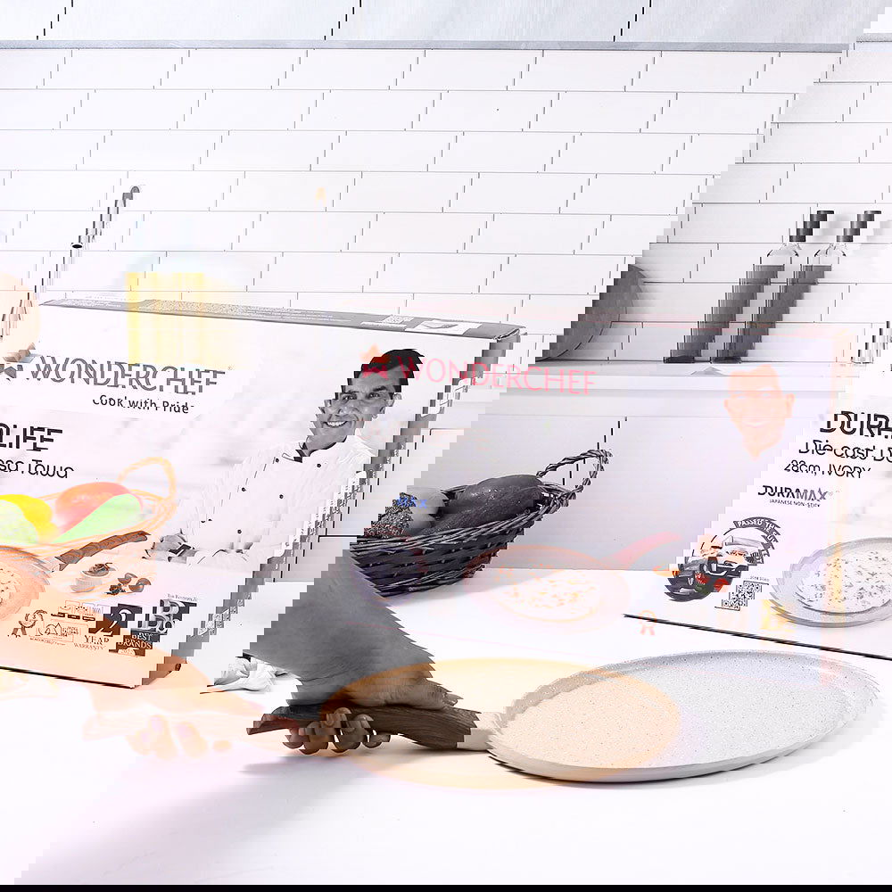 Duralife Die-cast 28 cm Dosa Tawa | 5 Layer Healthy Duramax Non-Stick Coating | Soft Touch Handle | Pure Grade Aluminium | PFOA Free | 2 Year Warranty | Ivory