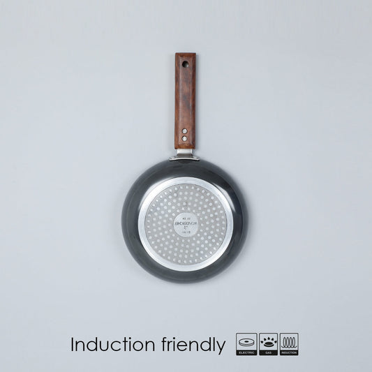 Ebony 16.5 cm Deep Fry Pan, Induction Bottom, Wooden Handle, Hard Anodized Aluminium, 1.2 L, 3.25 mm, 5 Years Warranty, Grey
