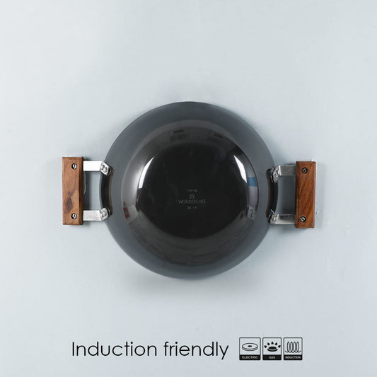 Ebony Hard Anodized 24 cm Wok with Lid 2.7 L | Ideal for Biryani, Pulao | Black