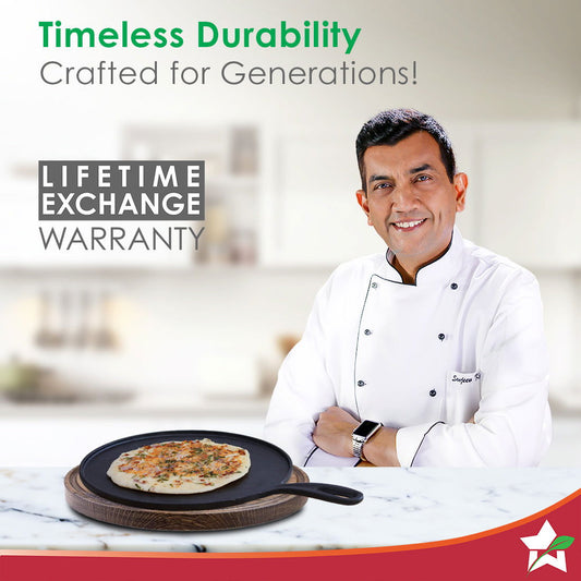 Forza Cast-Iron 27 cm Dosa Tawa Pan | Pre-Seasoned Cookware | Induction Friendly | 4 mm | With Lifetime Exchange Warranty