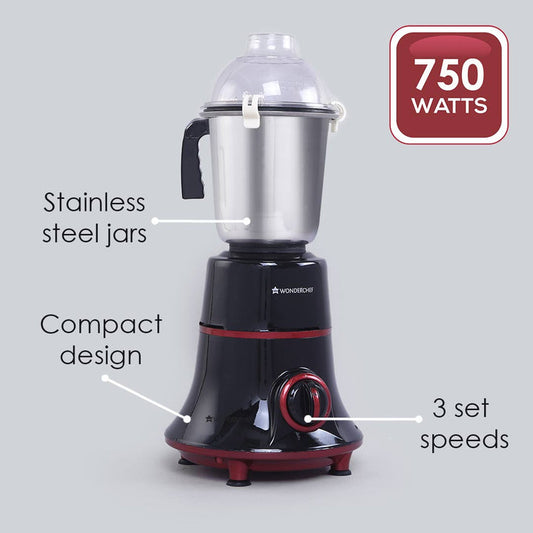 Glory Mixer Grinder, 750 W with 4 Stainless Steel Jars and Anti-rust Stainless Steel Blades, Ergonomic Handles, 5 Years Warranty on Motor