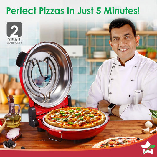 Wonderchef Regalia Pizza Maker | Crispy Pizzas in 5 Minutes with Rapid Cooking over 450°C | Wood-Fired Pizza-Like Taste | Lava Stone Base for Golden Crust | 1200W, 12-in Diameter | 2-Year Warranty