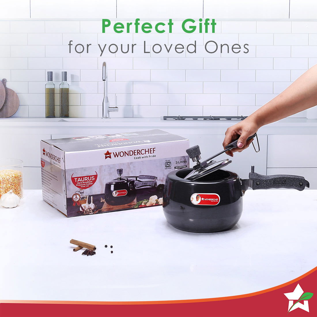 Taurus Hard Anodized 3L Inner Lid Pressure Cooker | Soft Touch Handles for Durability Induction Friendly | Black