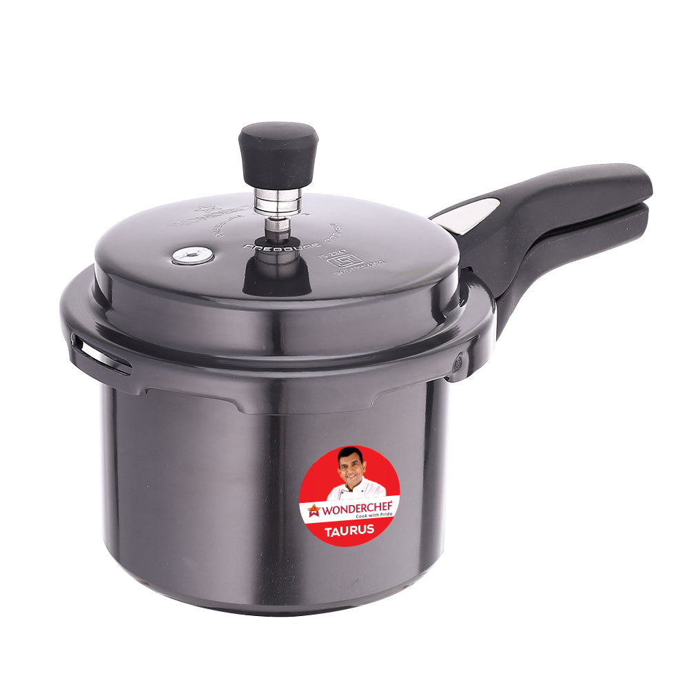 Taurus Hard Anodized 3L Outer Lid Pressure Cooker, SS Lid, Soft Touch Handles for Durability, Induction Friendly, Black, 5 year warranty, ISI Certified