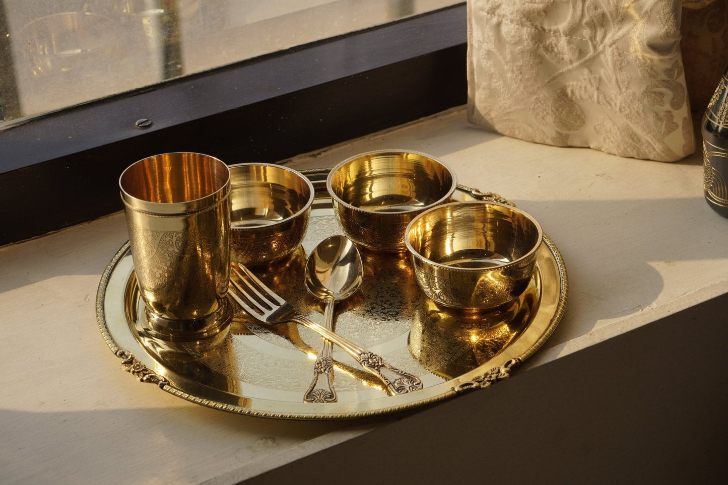 Brass Etched 7Pc Dinner Set (12" Plate)