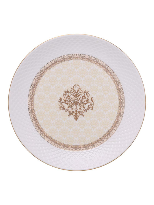 Clay Craft Fine Ceramic Premium Ripple Floral Dinner Set of 40 Pieces, 22K Gold Jaisalmer, for Family of 6, Dinner Set Ceramic, Dining Set for Dinner, Plates and Bowls Set, Crockery Set for Gift