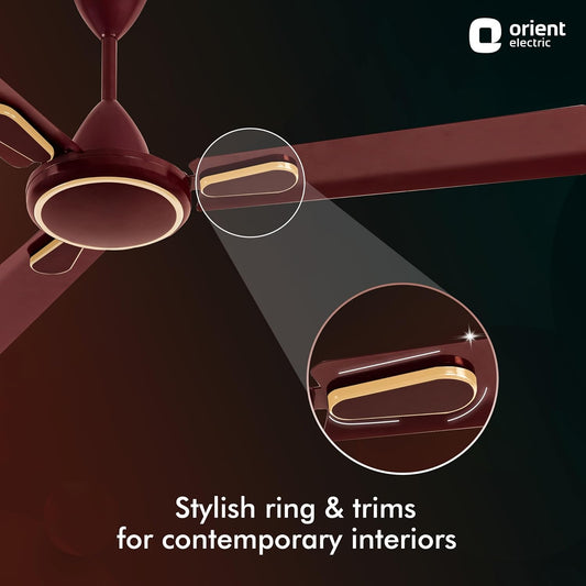 Orient Electric 1200 mm Hector Deco| Ceiling fan with Remote| Decorative ceiling fan with stylish ring & trims| Saves up to 50% on electricity bills| 5 years warranty BLDC ceiling fan| Brown