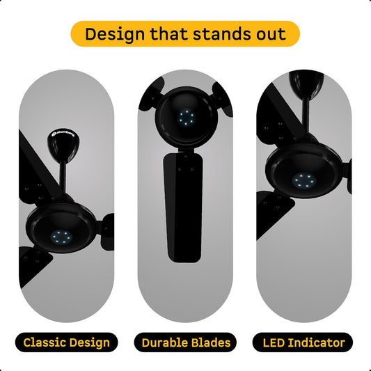 atomberg Ikano 900mm BLDC Ceiling Fan with Remote | BEE 5 star | High Air Delivery | LED Speed Indicator | Low Noise | Timeless Design with Power Saving | 3 Year Warranty | Gloss Black