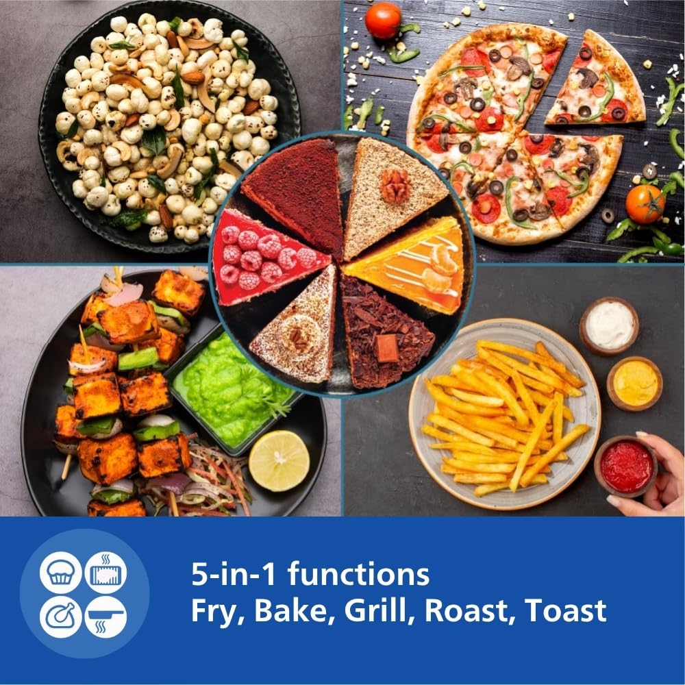 PHILIPS Air Fryer NA231/00 with touch panel, uses up to 90% less fat, 1700W, 6.2 Liter, with Rapid Air Technology (Black),Cooking window, Extra Large