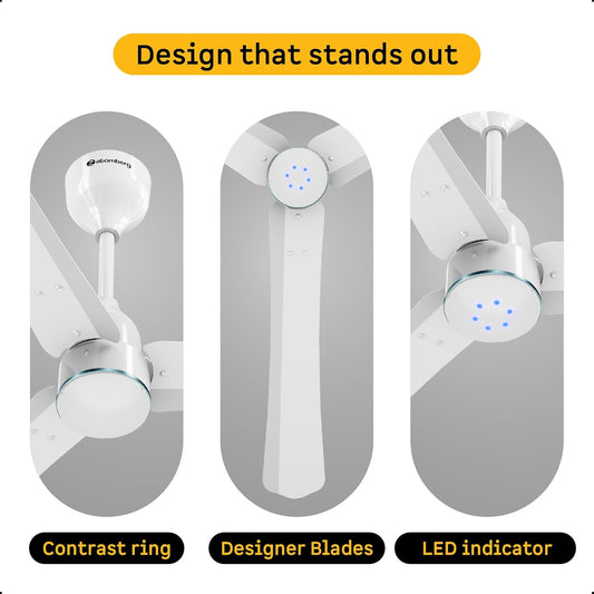 atomberg Renesa Halo Smart Alexa Enabled 1200mm BLDC Ceiling Fan with Remote | BEE 5 star | High Air Delivery |Low noise |LED Speed Indicator |Sleek Design | | 3 Year Warranty| Gloss White & Blue Ring