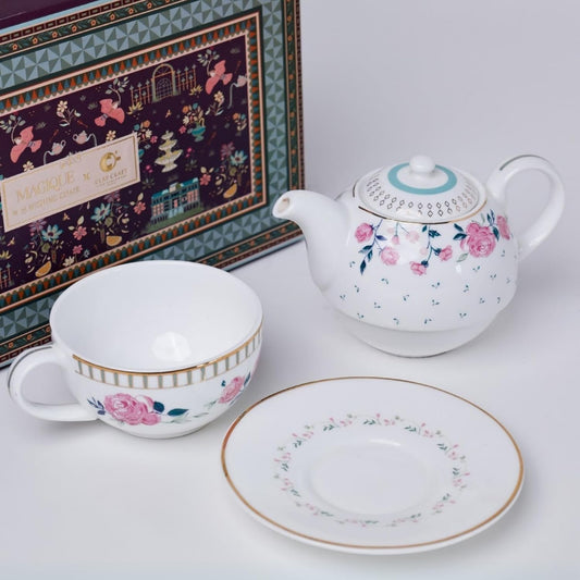 Magique by The Wishing Chair x ClayCraft : Portrait of a Rose - Tea for One Giftbox | Ceramic Tea Cup and Saucer| Dishwasher Safe | Festive Gifting | GiftBox Packaging