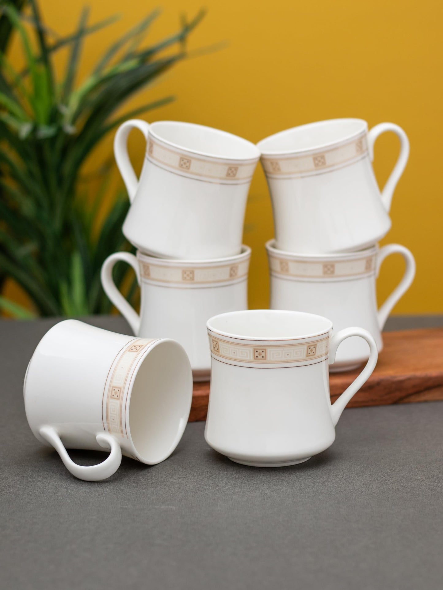 Clay Craft Fine Ceramic Tea/Coffee Cup Set of 6-200 ml Each (Regal R104), Tea Cup Set of 6, Microwave & Dishwasher Safe, Mugs for Coffee, Cups Set of 6, Mug Set, Gift Set, Ideal for Gifting