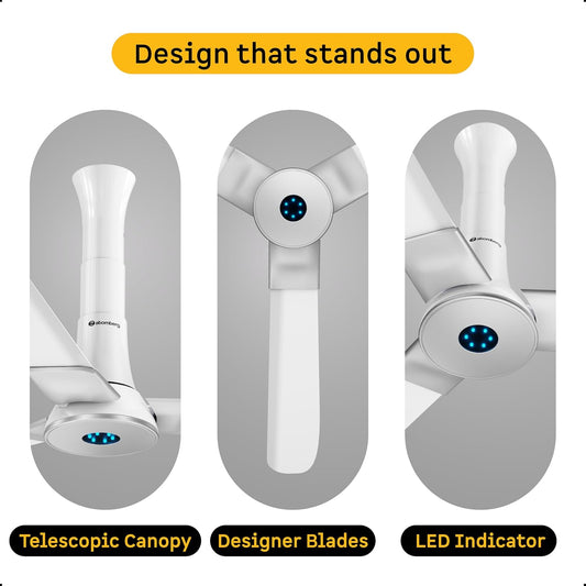 atomberg Studio+ 1200mm BLDC Ceiling Fan with Remote Control | BEE 5 star Rated Energy Efficient Ceiling Fan | High Air Delivery with LED Indicators | 3 Year Warranty (Marble White)