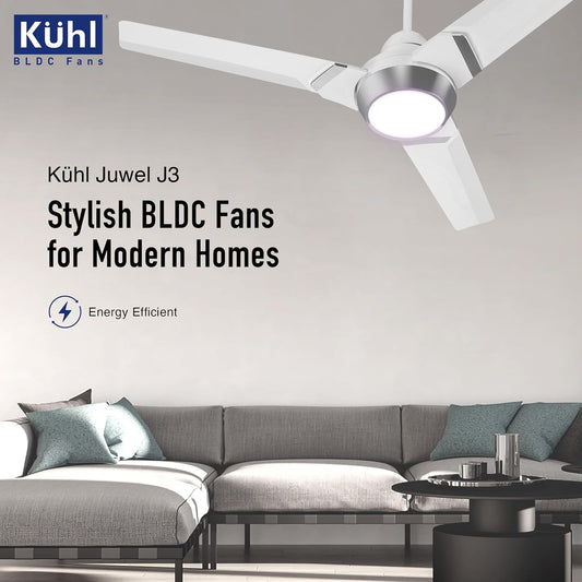 KUHL Juwel J3 1200 mm 65% Power Saving BLDC Ceiling Fan | BEE 5 Star Rated & ISI Marked | High Air Flow | 5 Year Warranty on Motor | White