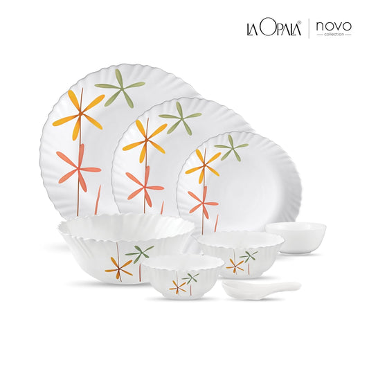 La Opala, Novo Collection, Opal Glass Dinner Set 35 pcs, Autumn Flower, White