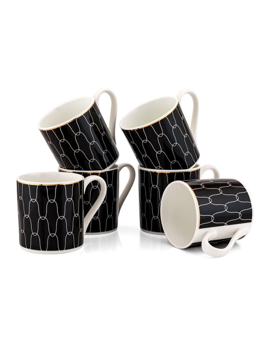 Clay Craft Fine Ceramic Tea/Coffee Cup Set of 6-200 ml Each (Noir N406), Tea Cup Set of 6, Microwave & Dishwasher Safe, Mugs for Coffee, Cups Set of 6, Mug Set, Gift Set, Ideal for Gifting