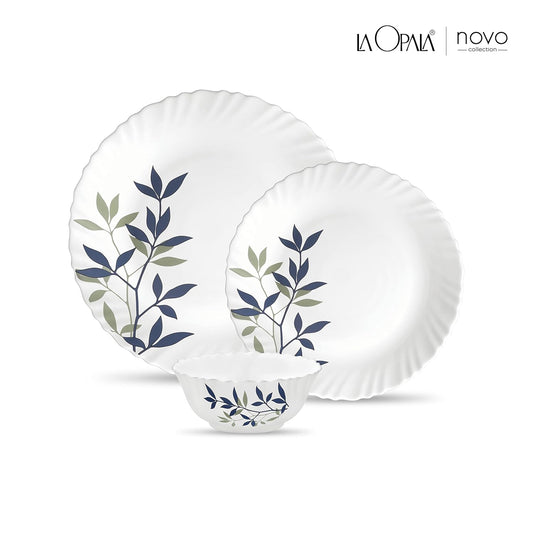 La Opala Novo Collection Opal Glass Crockery | for Family of 6 | Dinner Set 18 pcs Silken Charm | Plates & Bowls for Dining | Microwave Safe | 100% Vegetarian | Extra Strong | Light & White