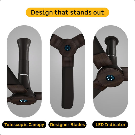 atomberg Studio+ 1200mm BLDC Ceiling Fan with Remote Control | BEE 5 star Rated Energy Efficient Ceiling Fan | High Air Delivery with LED Indicators | 2+1 Year Warranty (Earth Brown)