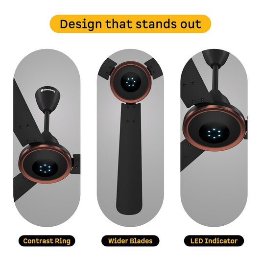 atomberg Erica Artesta 1200mm India's No.1 BLDC Ceiling Fan with Remote | BEE 5-star | Best Air Delivery | Low noise | LED Speed Indicator | 3 Years Warranty| Midnight Black
