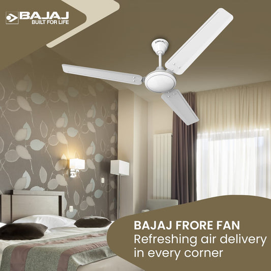 Bajaj Frore 1200 MM (48") Stars Rated Ceiling Fans for Home | BEE 1 star Rated Energy Efficient Ceiling Fan | Rust Free Coating for Long Life | High Air Delivery | 2-Yr Warranty 【White】