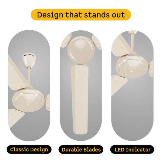 atomberg Ameza 1200mm Timeless BLDC Ceiling Fan with Remote|BEE 5 star|High Air Delivery|LED Speed Indicator|Low Noise|Timeless Design with Power Saving|2 Year Warranty|seasand Ivory