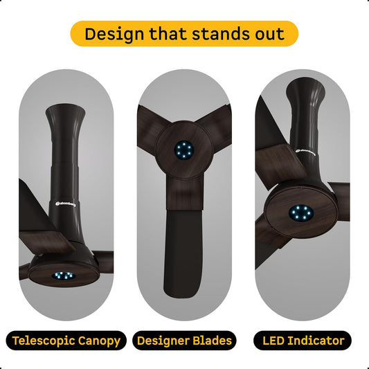 atomberg Studio+ 950mm BLDC Ceiling Fan with Remote Control | BEE 5-star Energy Efficient | New Blade Design | High Air Delivery | LED Speed Indicator | Low noise | 3 Year Warranty (Earth Brown)