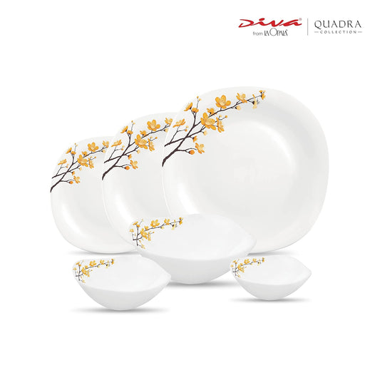 La Opala Diva, Quadra Collection, Opal Glass Dinner Set 29 pcs, Summertide, White